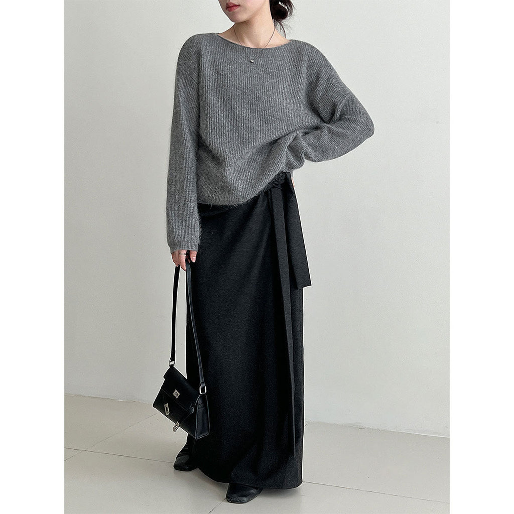 Temperament pleated high waist straps straight skirt women's autumn new velvet personalized design long skirt 1726