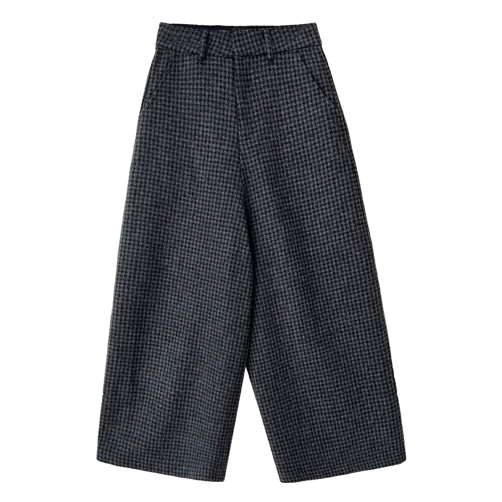 80% wool cropped wide-leg pants for women, vintage plaid wool blend ankle-length trousers, thickened suit pants for winter
