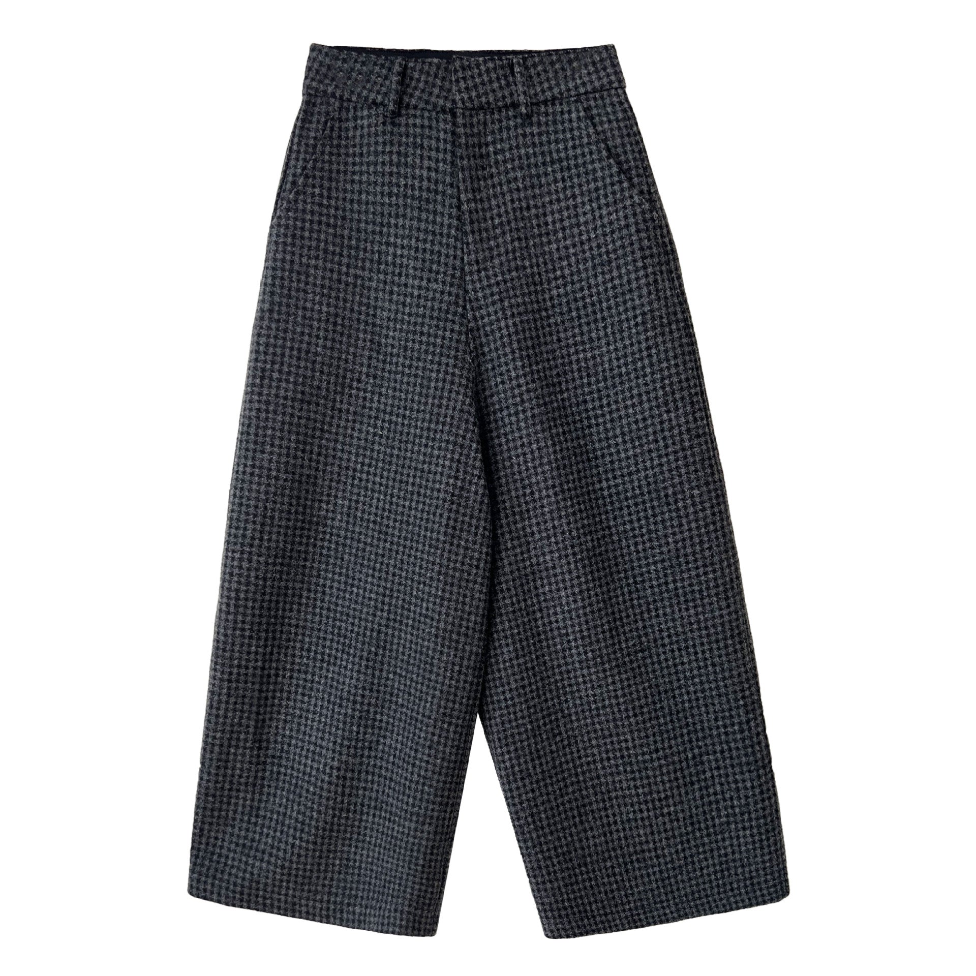 80% wool cropped wide-leg pants for women, vintage plaid wool blend ankle-length trousers, thickened suit pants for winter