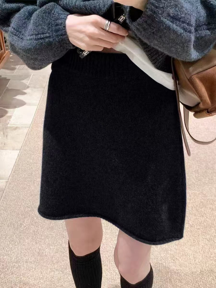 Korean grey wool knitted skirt