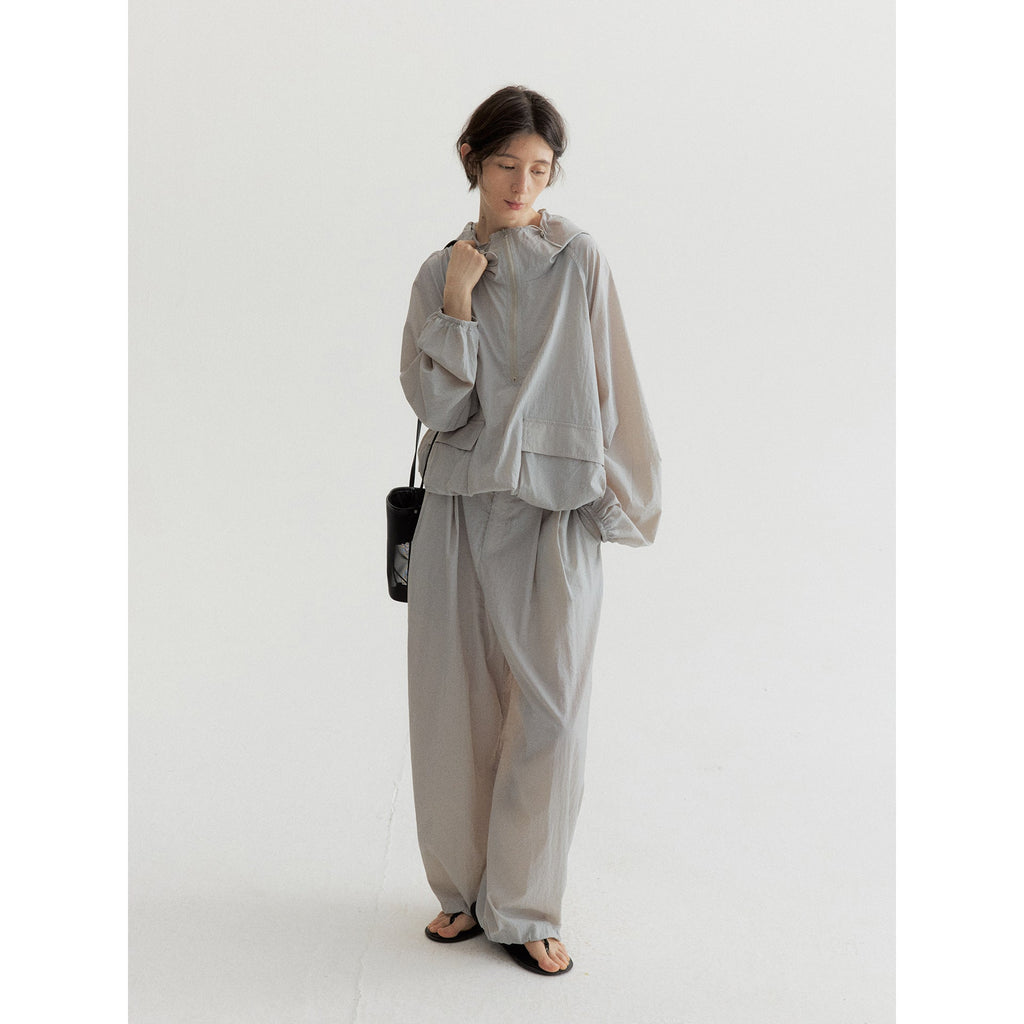 Summer new design pleated sunscreen drawstring foot loose profile casual pants
