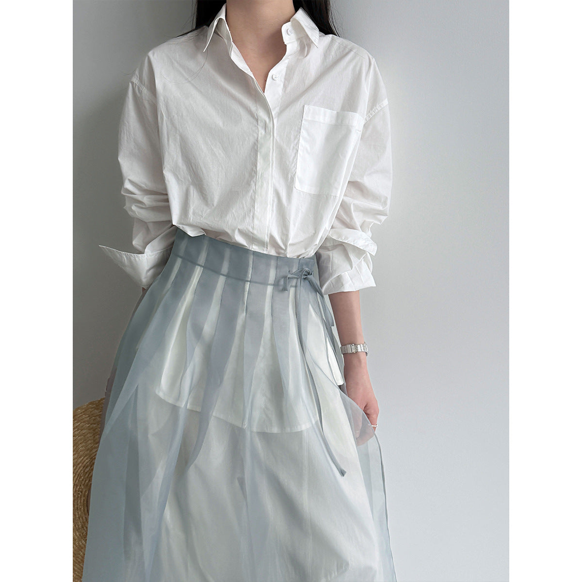 Perspective organza skirt 2026 spring and summer new atmosphere stacked one-piece fart curtain skirt