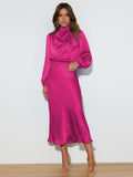 Autumn new high-end satin long-sleeved loose dress temperament elegant evening dress