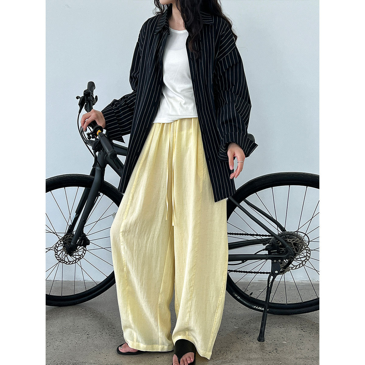 Slack high waist wide leg casual pants women's summer new lazy style loose and thin sickle pants