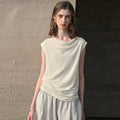 Hemp Sleeveless Top Women Slim Fit Swing Collar Knitted Shirt