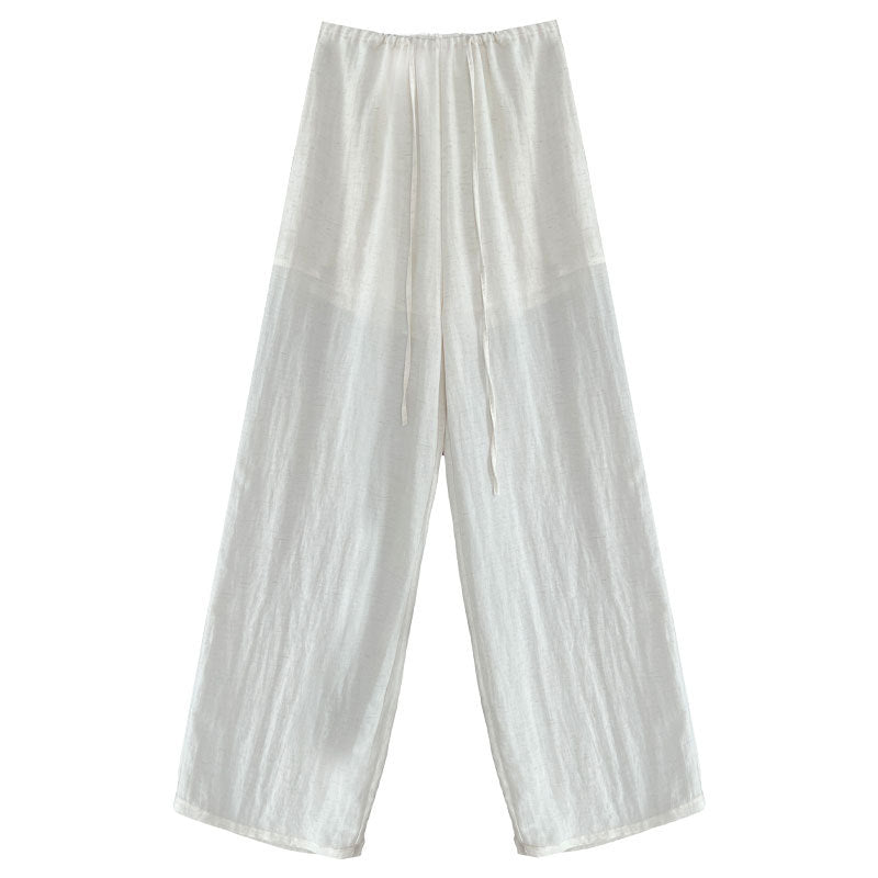 Tencel linen elastic waist loose wide-leg pants women's trousers summer light and cool casual pants