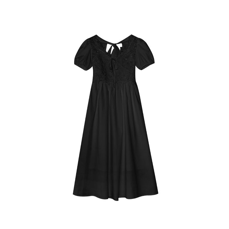 French beautiful waist lace heavy industry short-sleeved dress