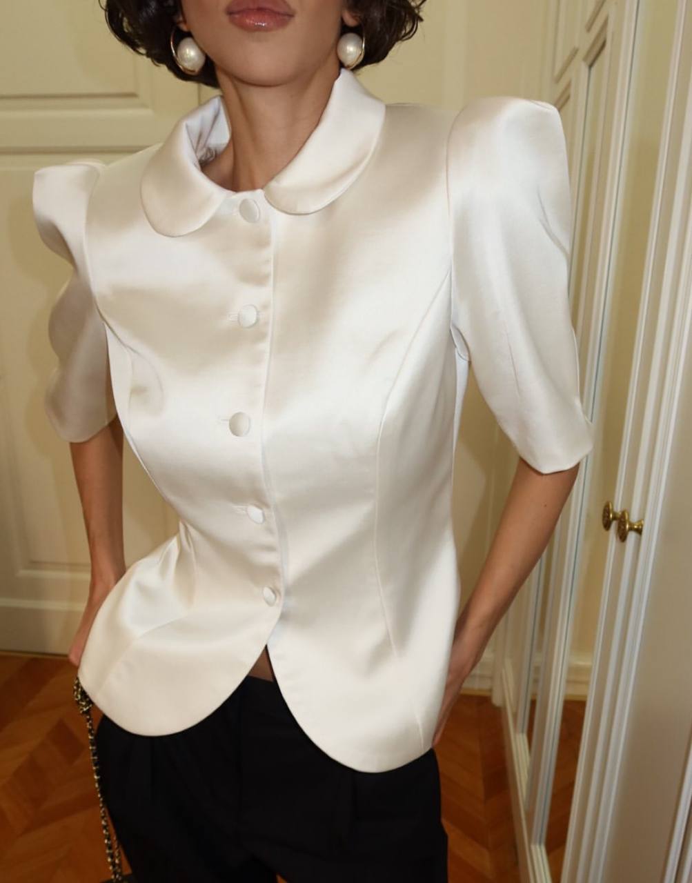 French Fragrant Jacket Slim-fit Versatile Bubble Sleeve Short Sleeve Top