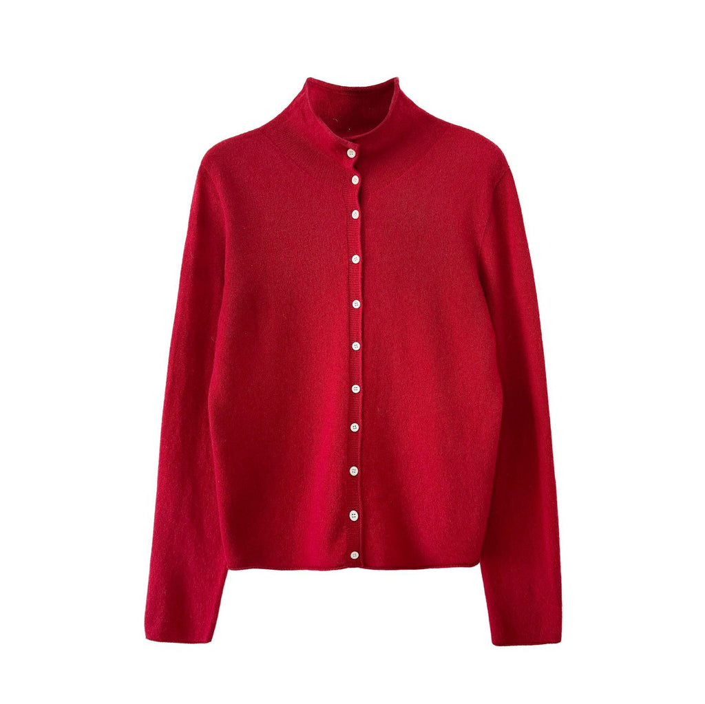 100 wool rolled hem single breasted knitting shirt women's winter half turtleneck sweatercardigan bottomtops