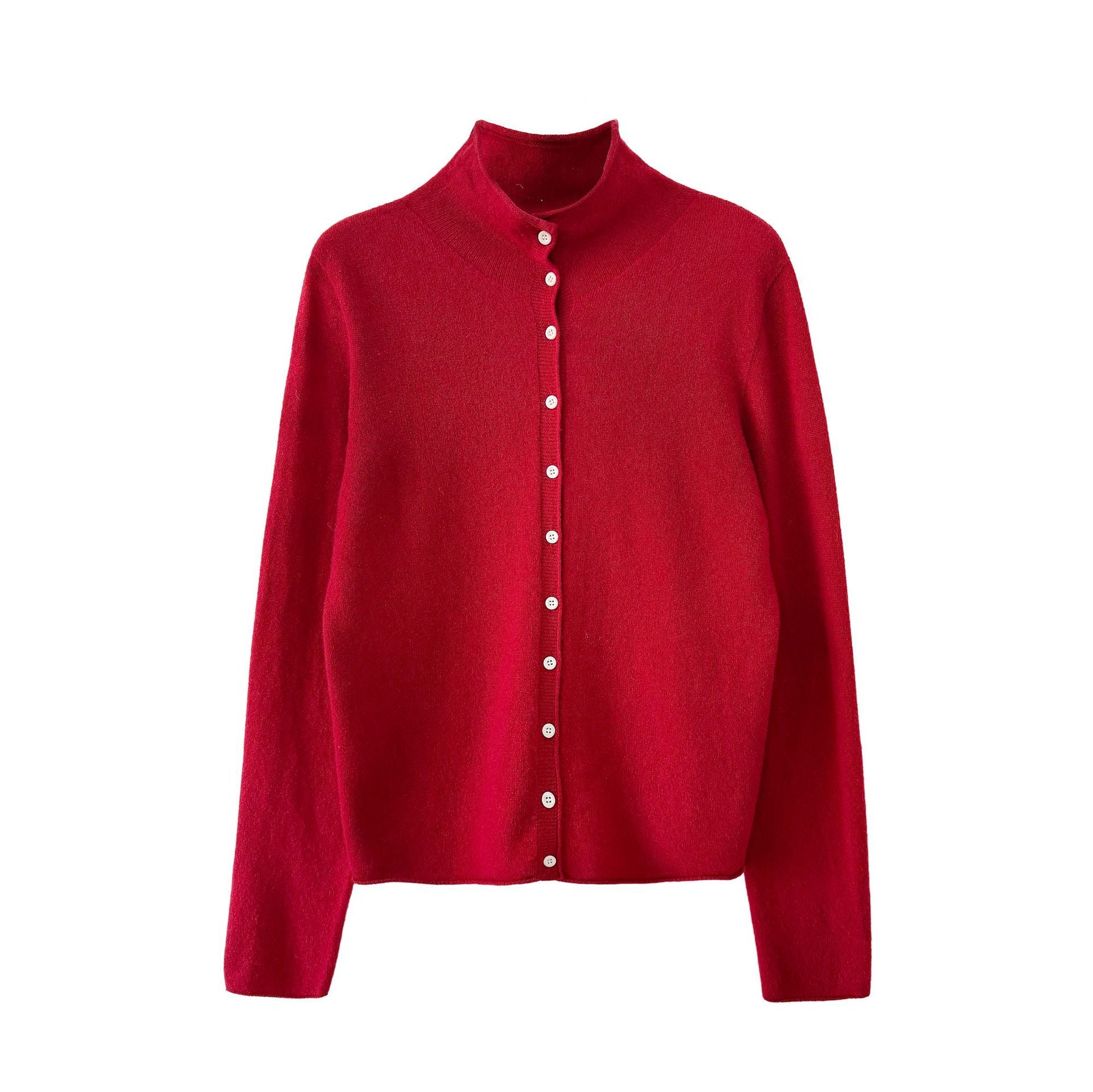 100 wool rolled hem single breasted knitting shirt women's winter half turtleneck sweatercardigan bottomtops