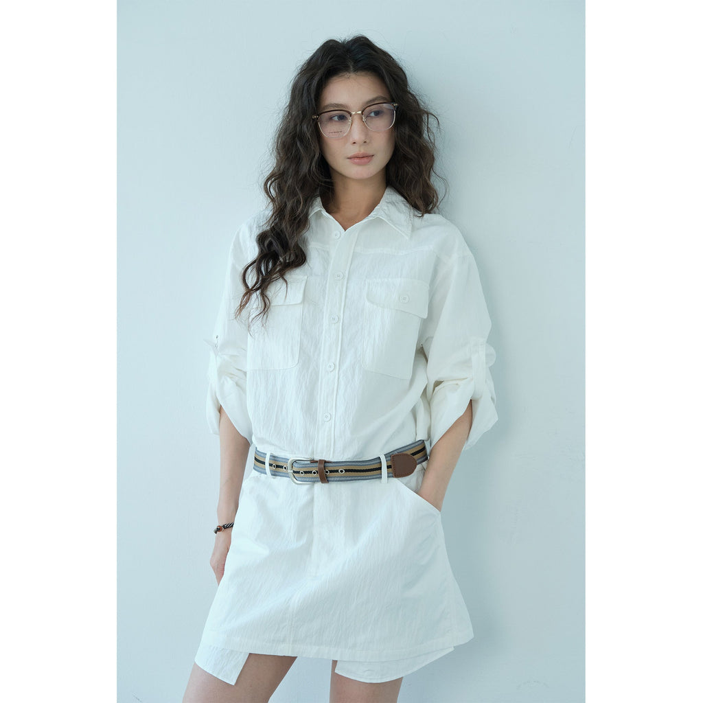 Velvet Shirt Dress Women Long Sleeve A-Line Lapel Button-Up Mid-Length