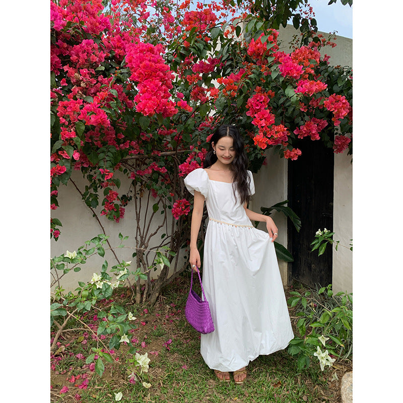 Square Neck Bubble Sleeve Maxi Dress
