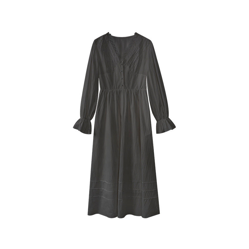 French V-Neck High Waist Long Dress