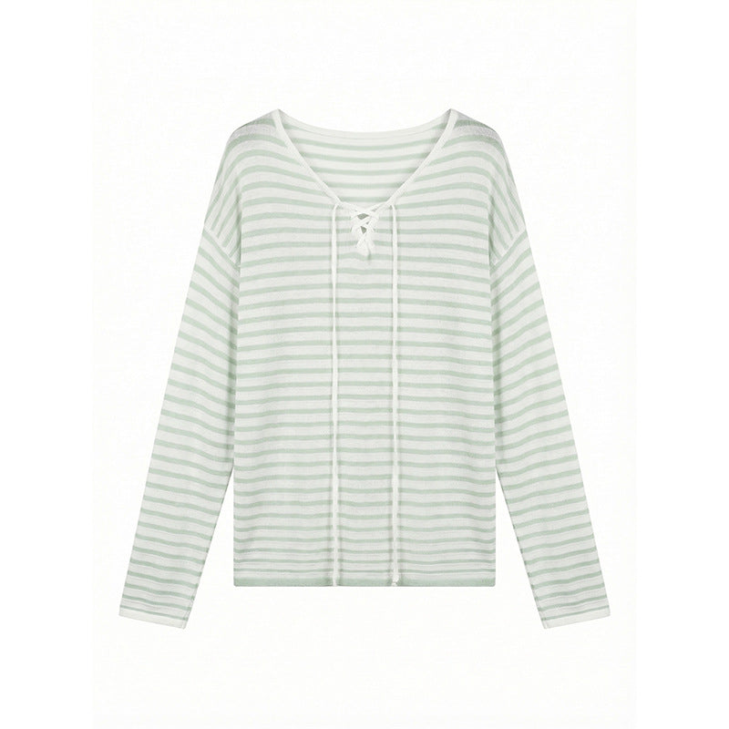 Korean striped contrasting knitted blouse
