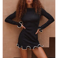 Spot sexy tight short skirt ruffle edge skirt long sleeve knitted dress skirt lace