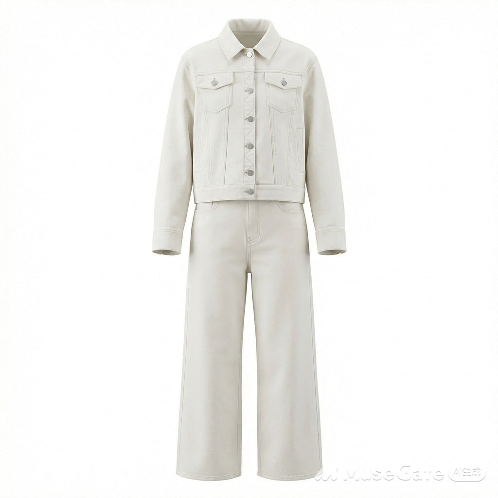 Early spring Hong Kong style American retro trousers temperament two-piece denim suit