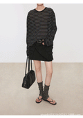 Striped Sweater Set Women Loose Fit Round Neck Long Sleeve Triacetate Cotton