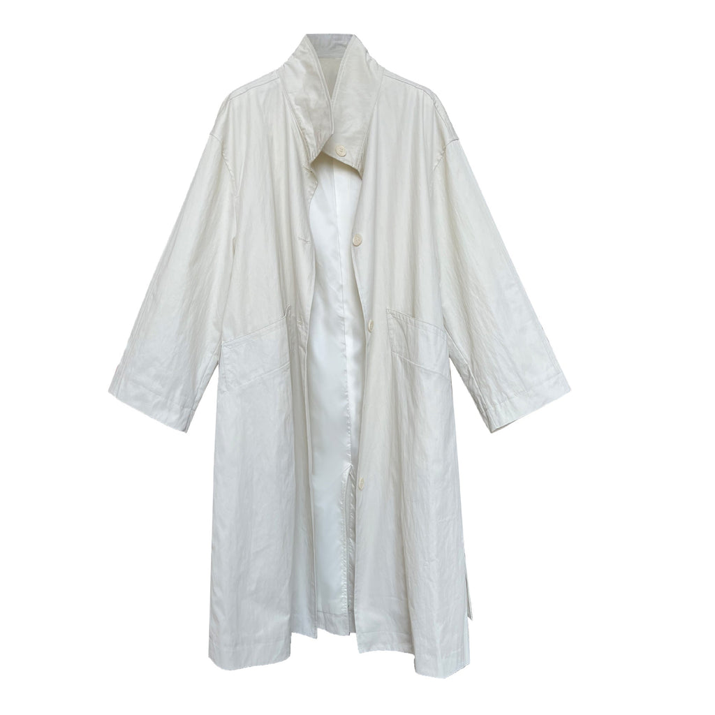 Autumn minimalist silhouette stand-up collar trench coat women's mid-length lace-up lazy style jacket top