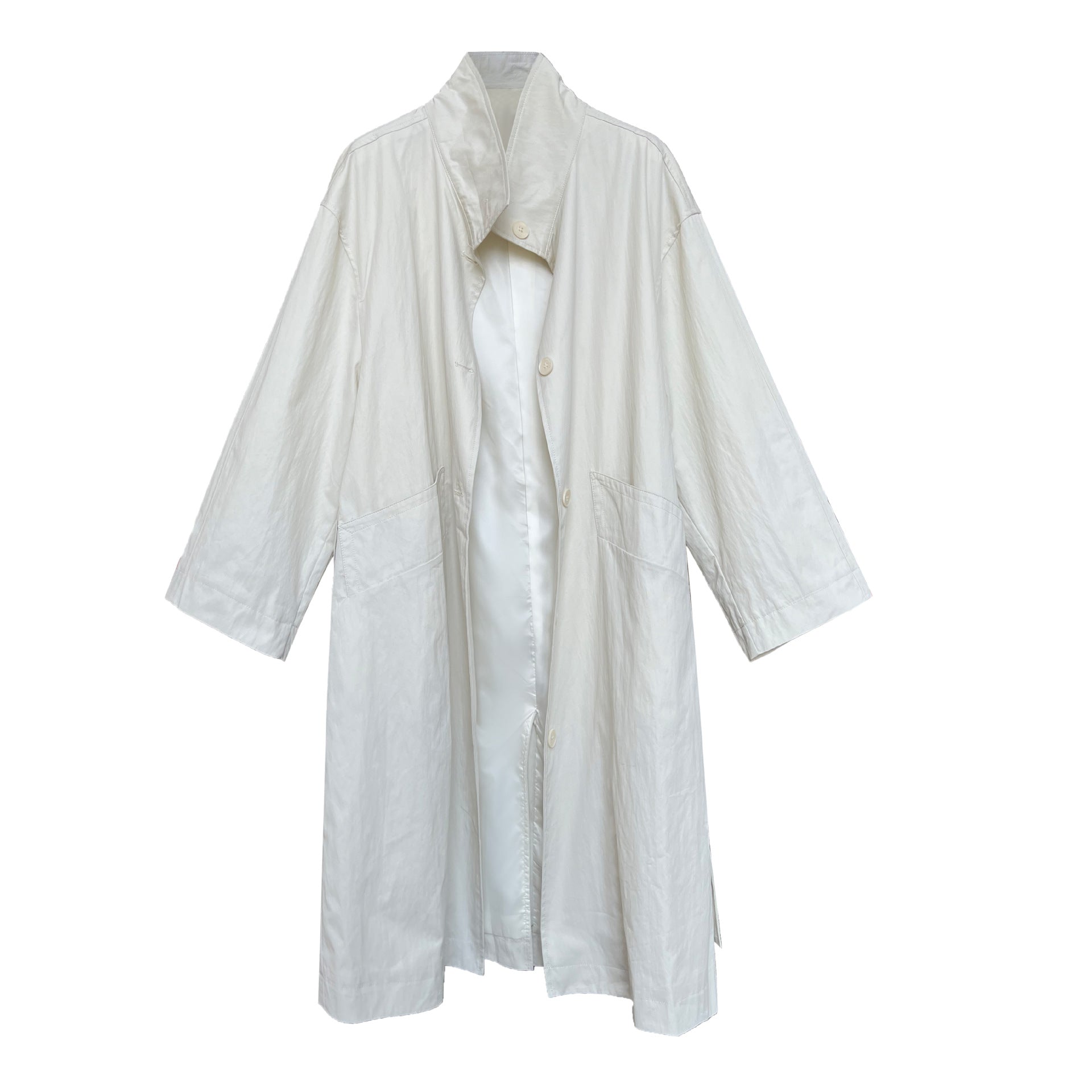 Autumn minimalist silhouette stand-up collar trench coat women's mid-length lace-up lazy style jacket top