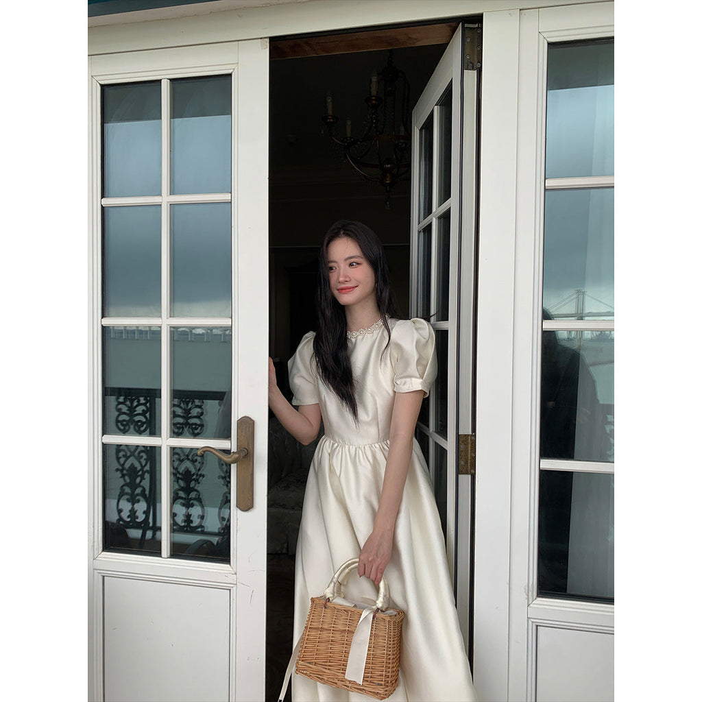 Satin dress women's waist temperament long dress