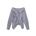 Fashion pure desire temperament one-word shoulder striped shirt