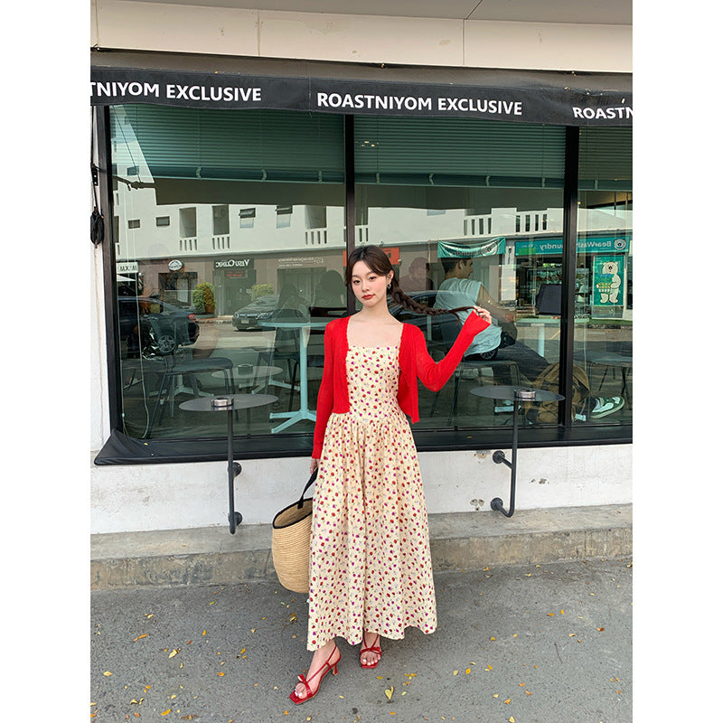 Fresh and sweet sundress high-waisted sleeveless floral dress