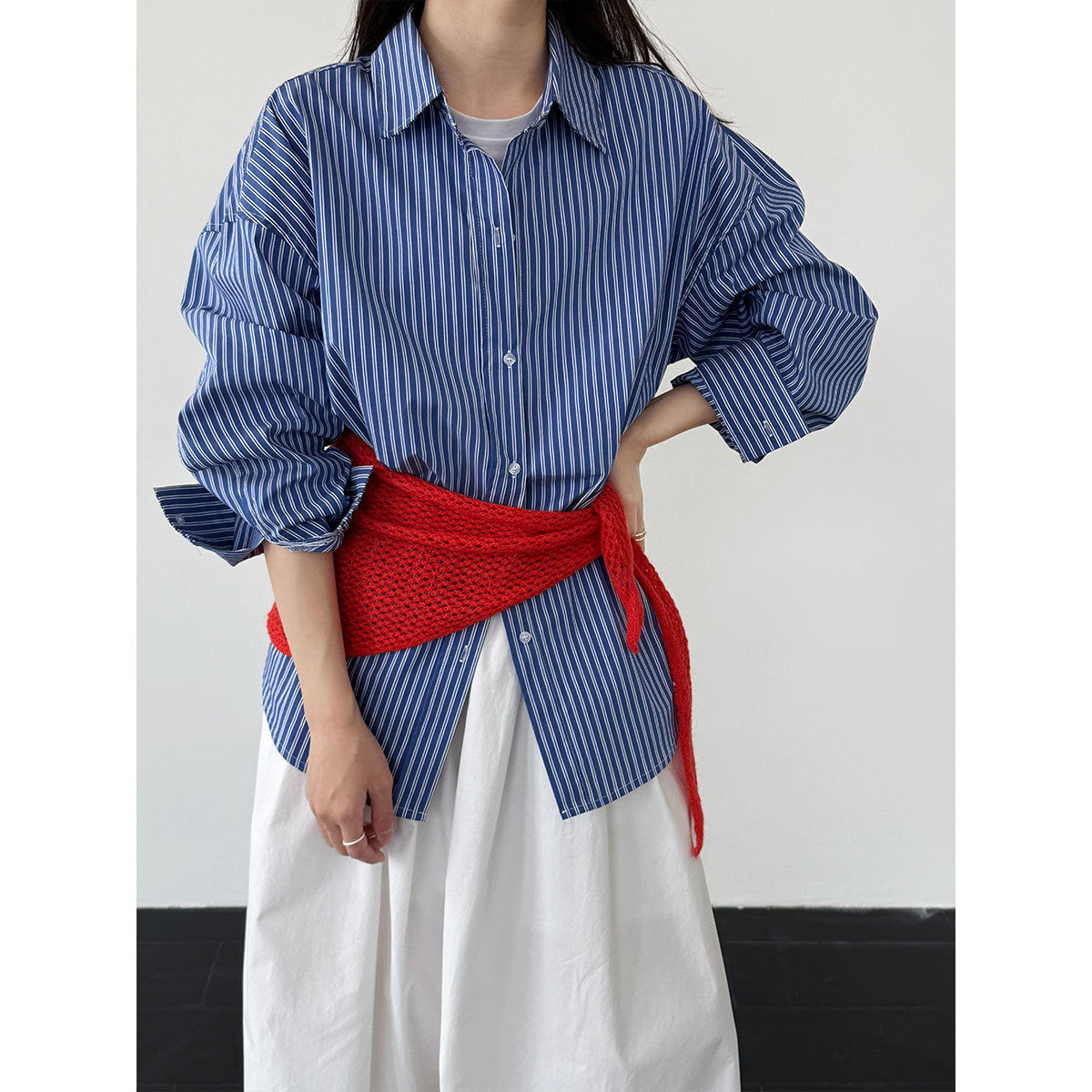 Simple loose shoulder casual vertical striped shirt women's 26 spring new high-end top jacket