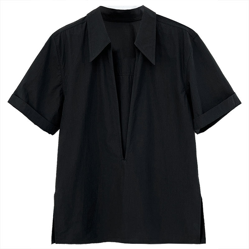 French retro simple deep V-neck stacked short-sleeved shirt women's summer new commuter slim top 3595