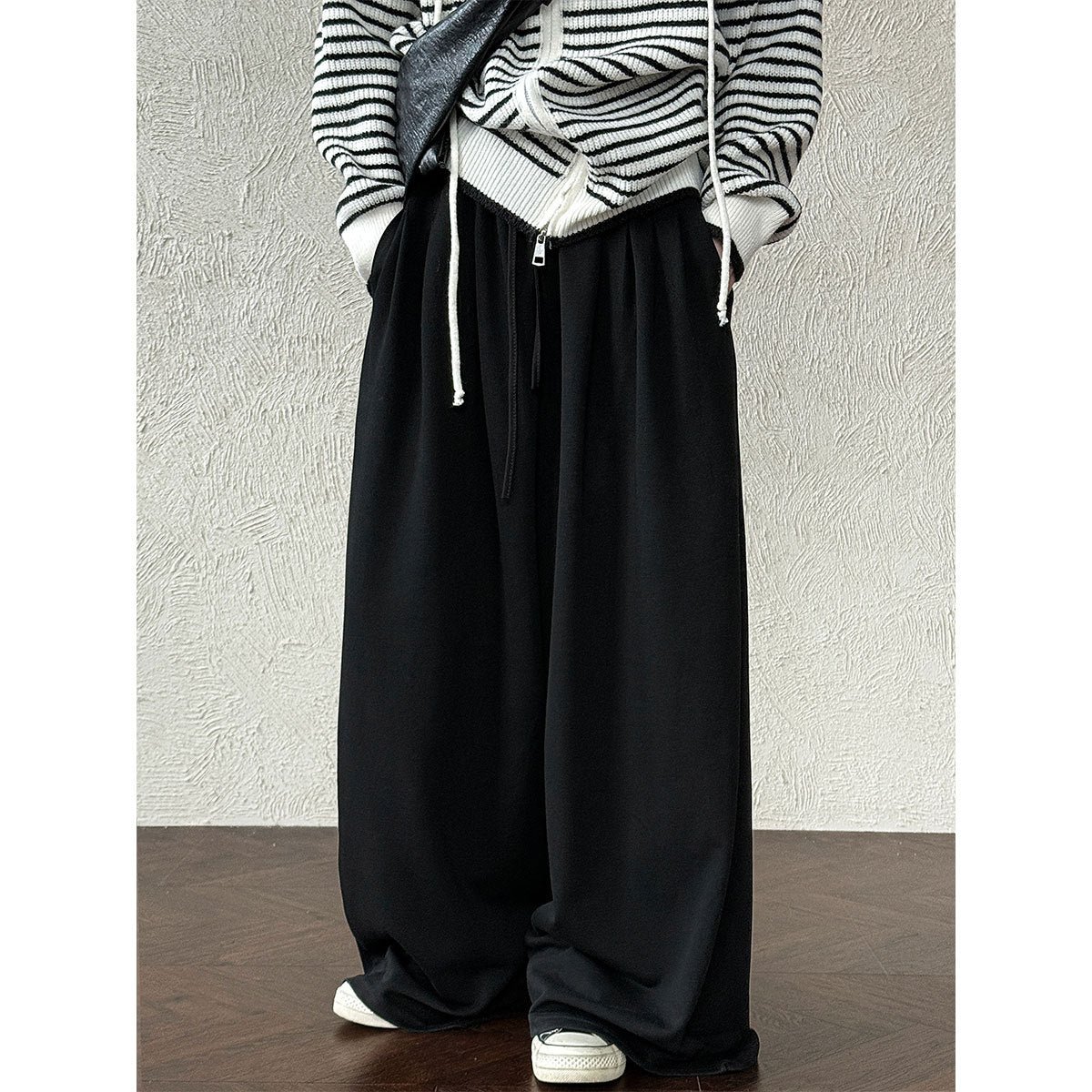 Pleated drawstring wide-leg pants sweatpants women's autumn new high-waisted thin lazy casual sweatpants