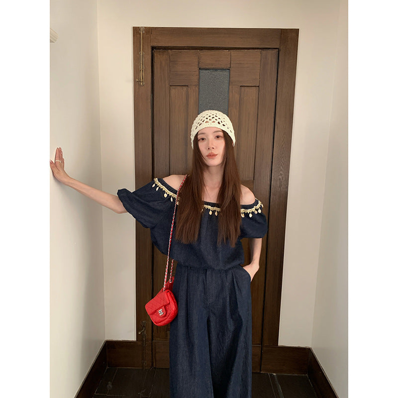 Fashion temperament pants two-piece denim suit