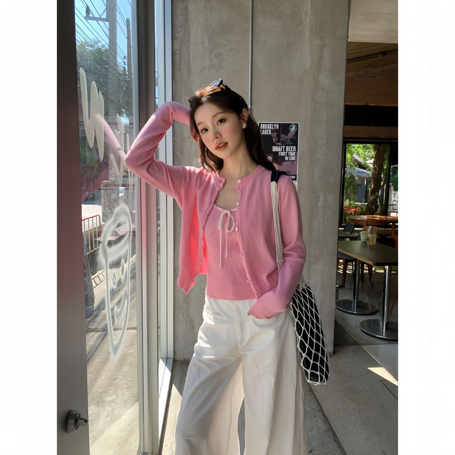 Simple and versatile single-breasted long-sleeved knitted cardigan