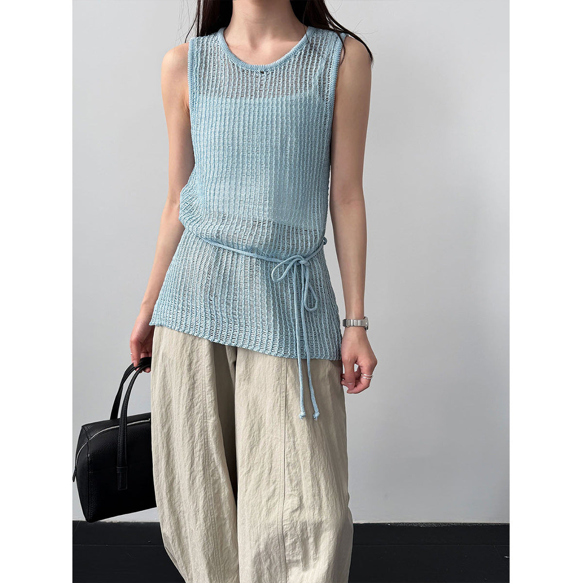 Design sense hollow strap drape knitted vest women