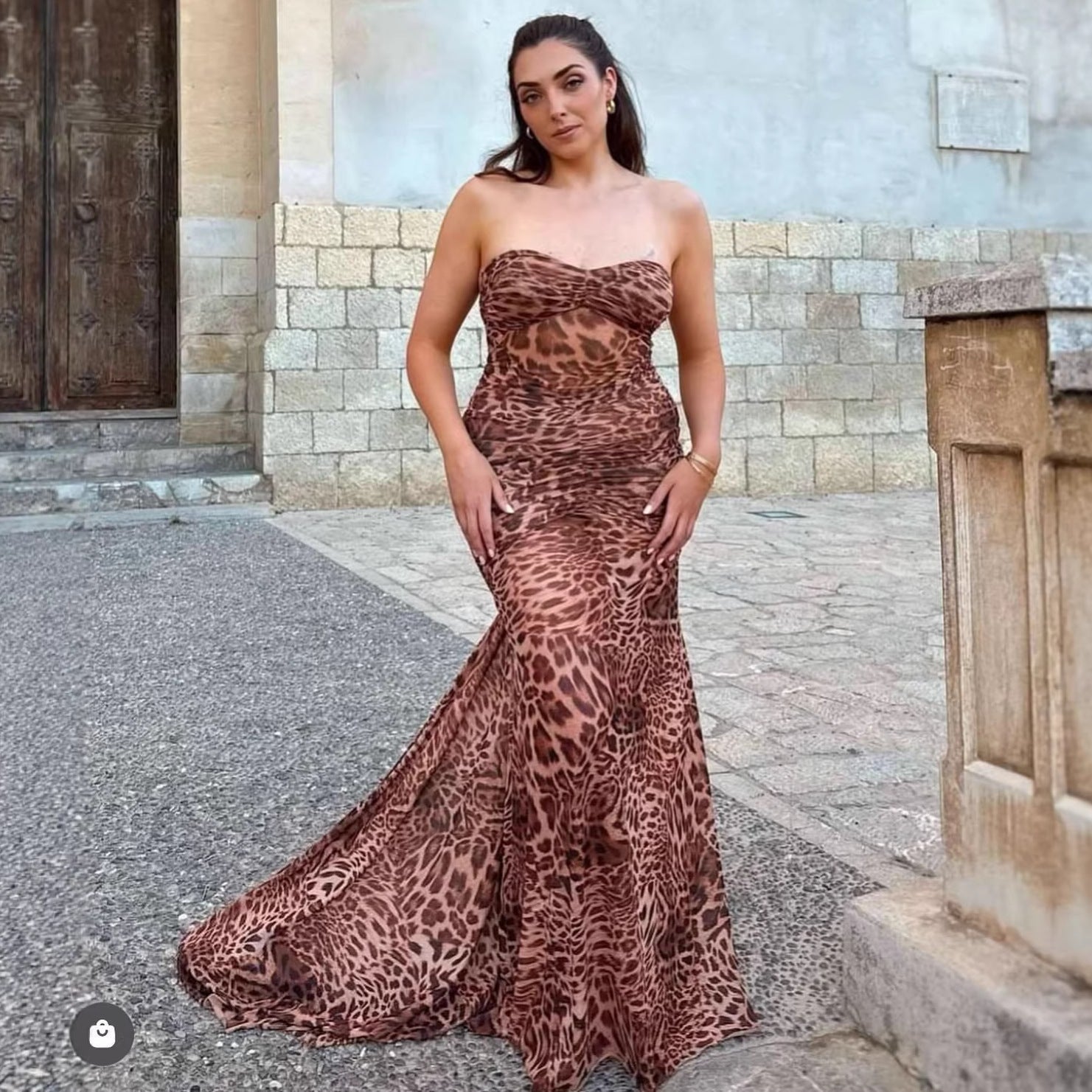 Sexy hottie leopard print tube top dress evening dress slim suspender dress