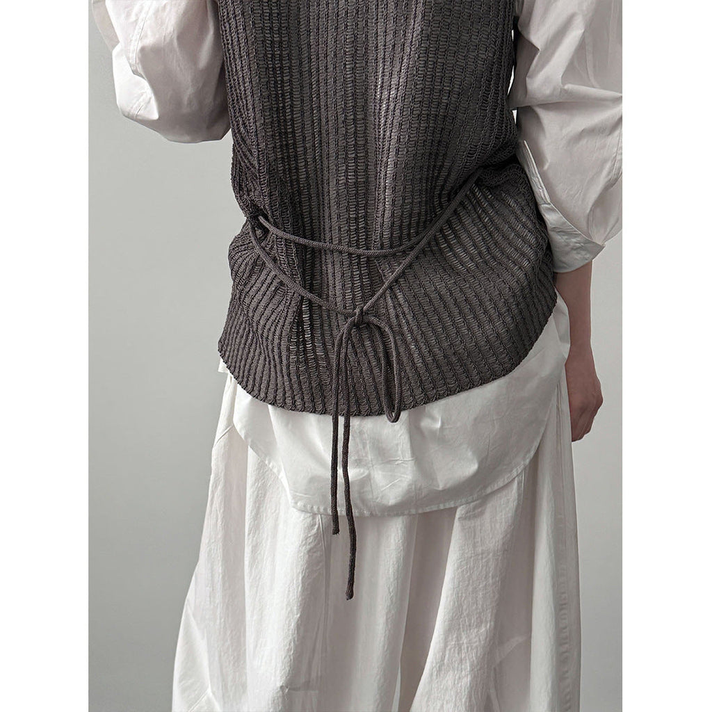 Design sense hollow strap drape knitted vest women