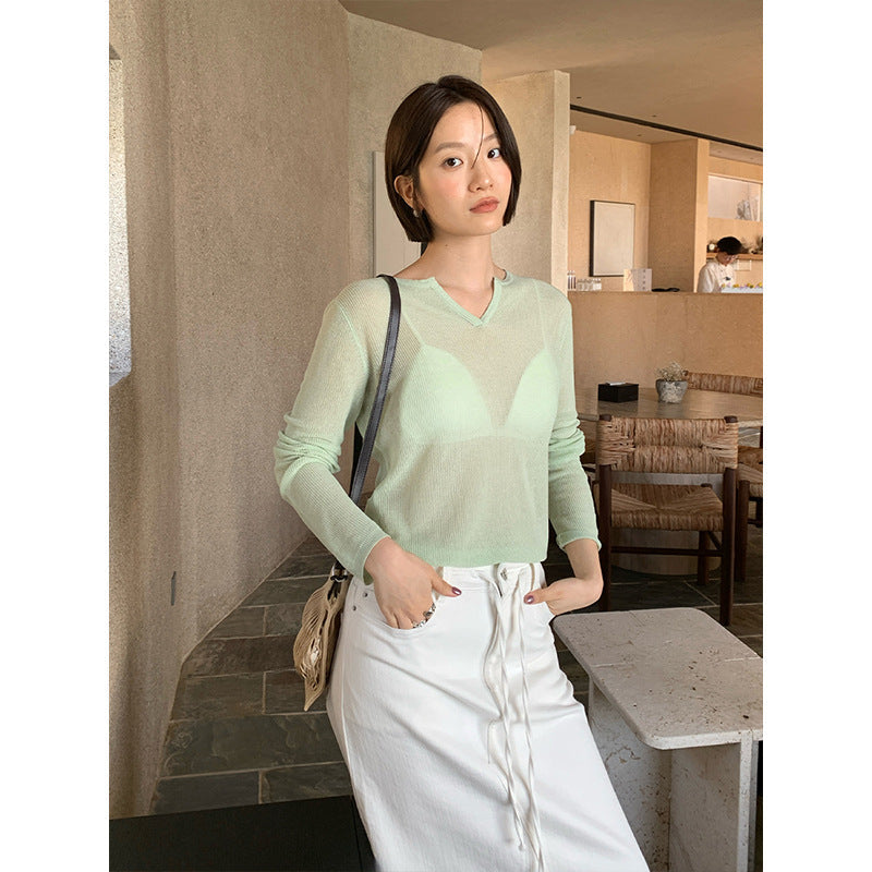 Relaxed Vacation V-Neck Knitted Blouse