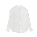 Early Spring French Sweet Age Reducing Lotus Edge Ribbon Neck Long Sleeve Shirt
