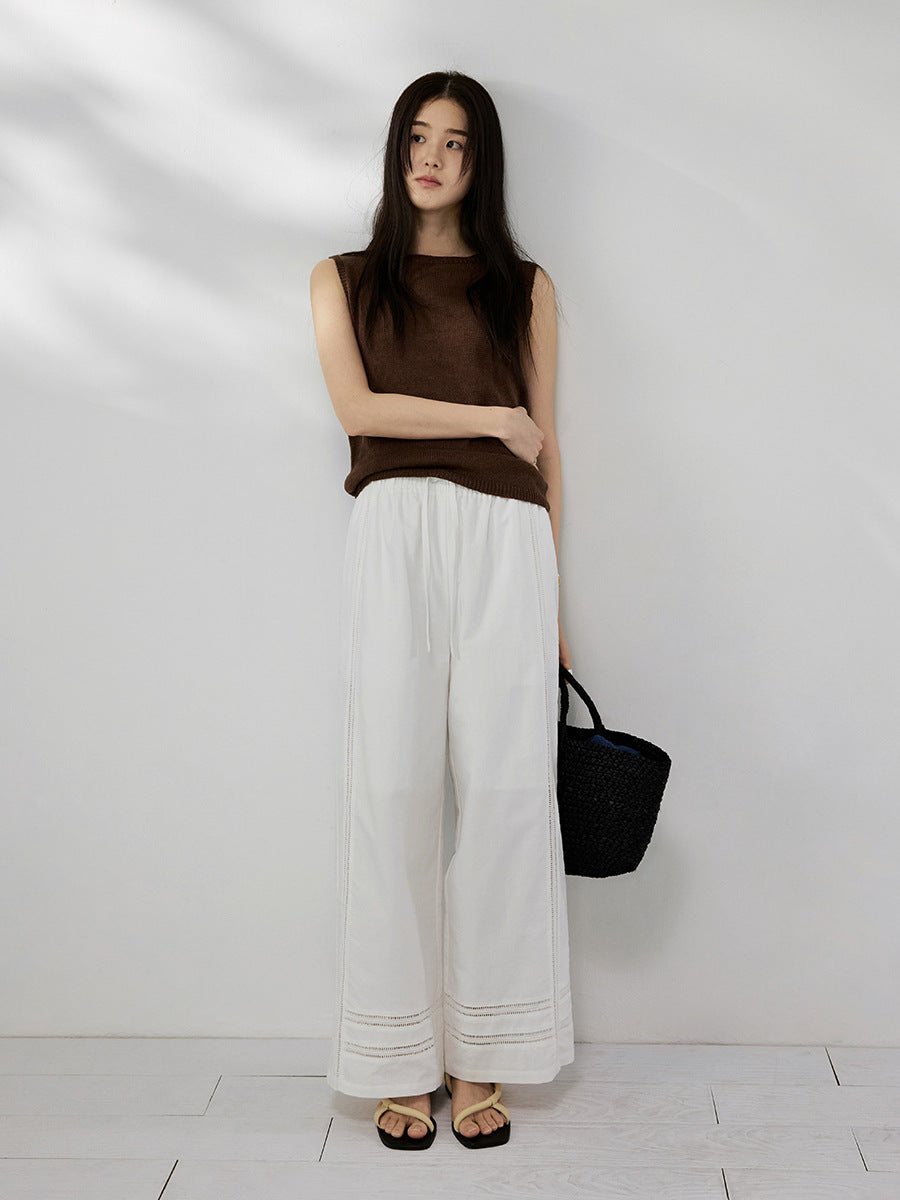 Vacation lace stitching full-scale wide-leg high-waisted casual pants