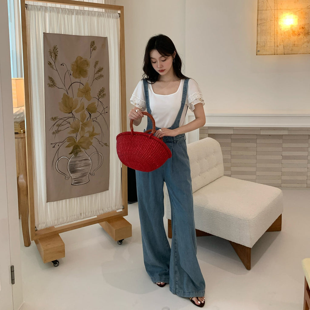 Women's Wide-Leg Straight Tencel Denim Overalls