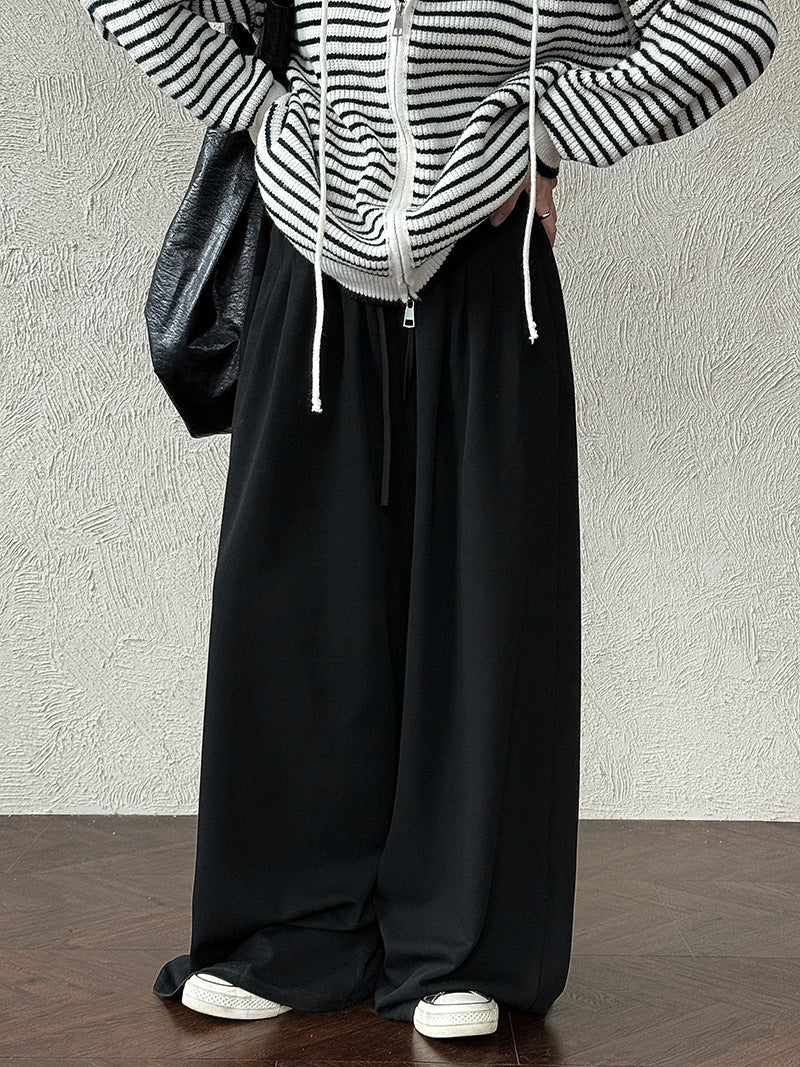 Pleated drawstring wide-leg pants sweatpants women's autumn new high-waisted thin lazy casual sweatpants