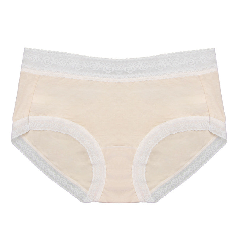 40S cotton lace-trimmed women's underwear mid-waist cotton bottom crotch hip-wrapped quick-drying breathable briefs