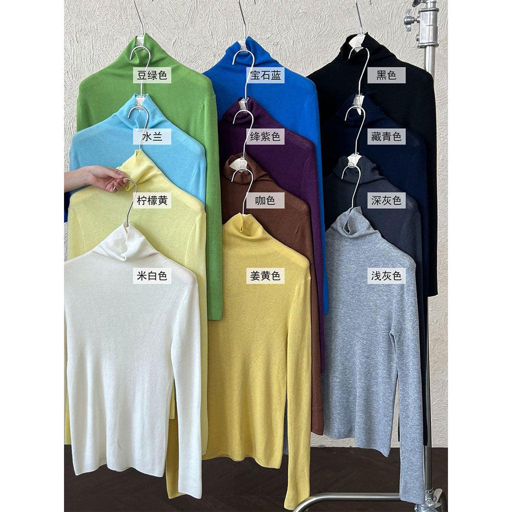 Korean stacked turtleneck knitted sweater bottoming sweater women's autumn and winter slim and thin wool top
