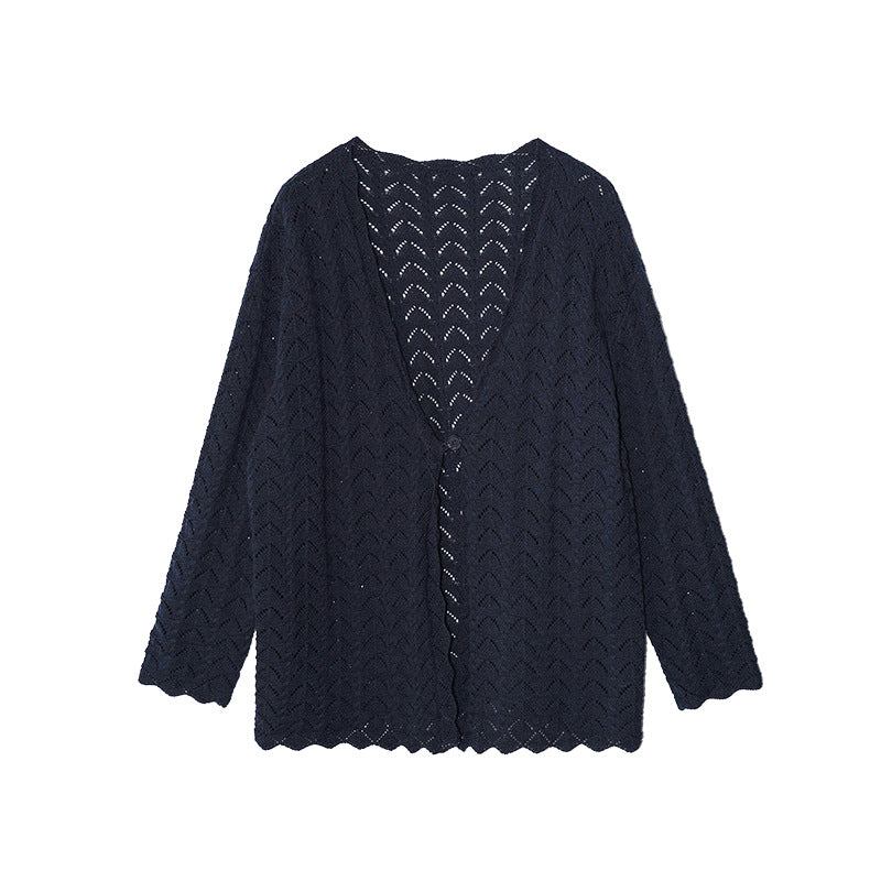 Holiday style high-count cotton long-sleeved stacked cardigan sweater