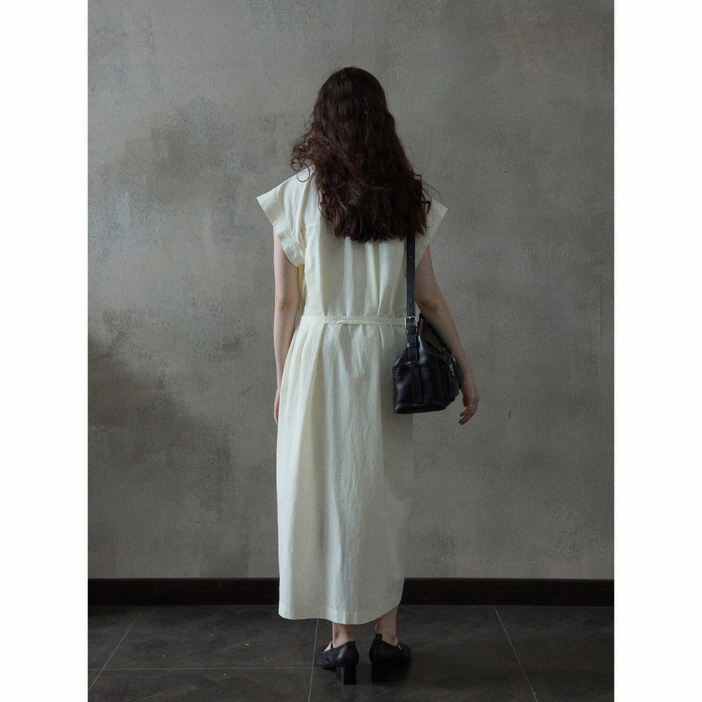 Combed cotton flakes flying sleeves dress spring and summer new lace-up simple temperament commuting