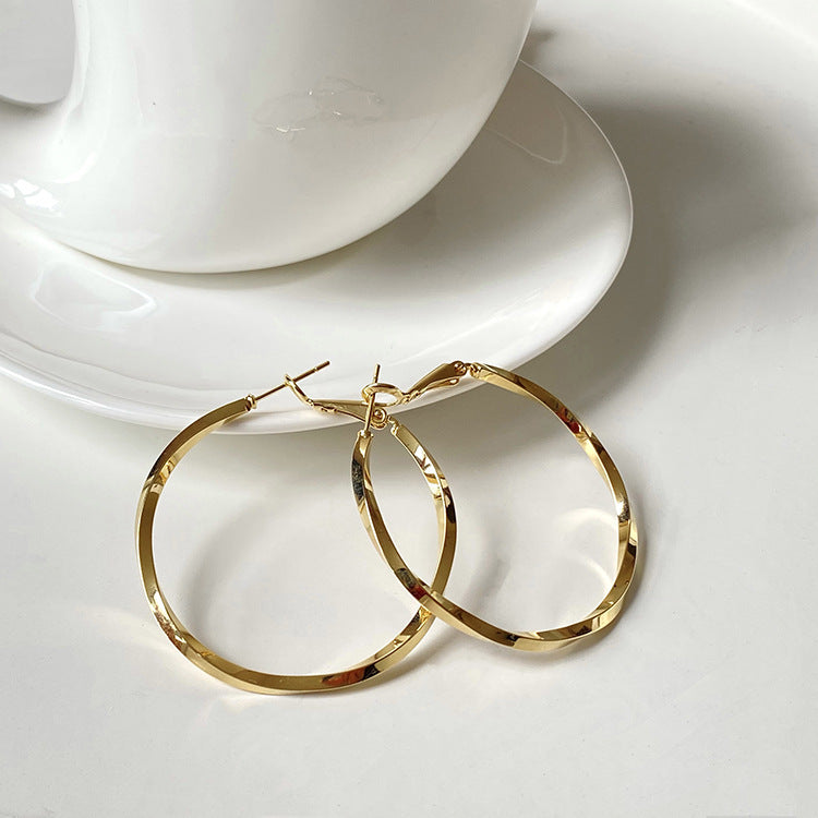 French Metal Circle Earrings Earrings New Women's Douyin Explosive Plain Circle Unique Temperament Earrings