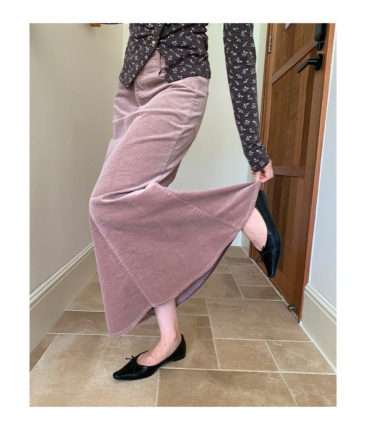 Corduroy hip-wrapped one-step skirt high-waisted fishtail skirt