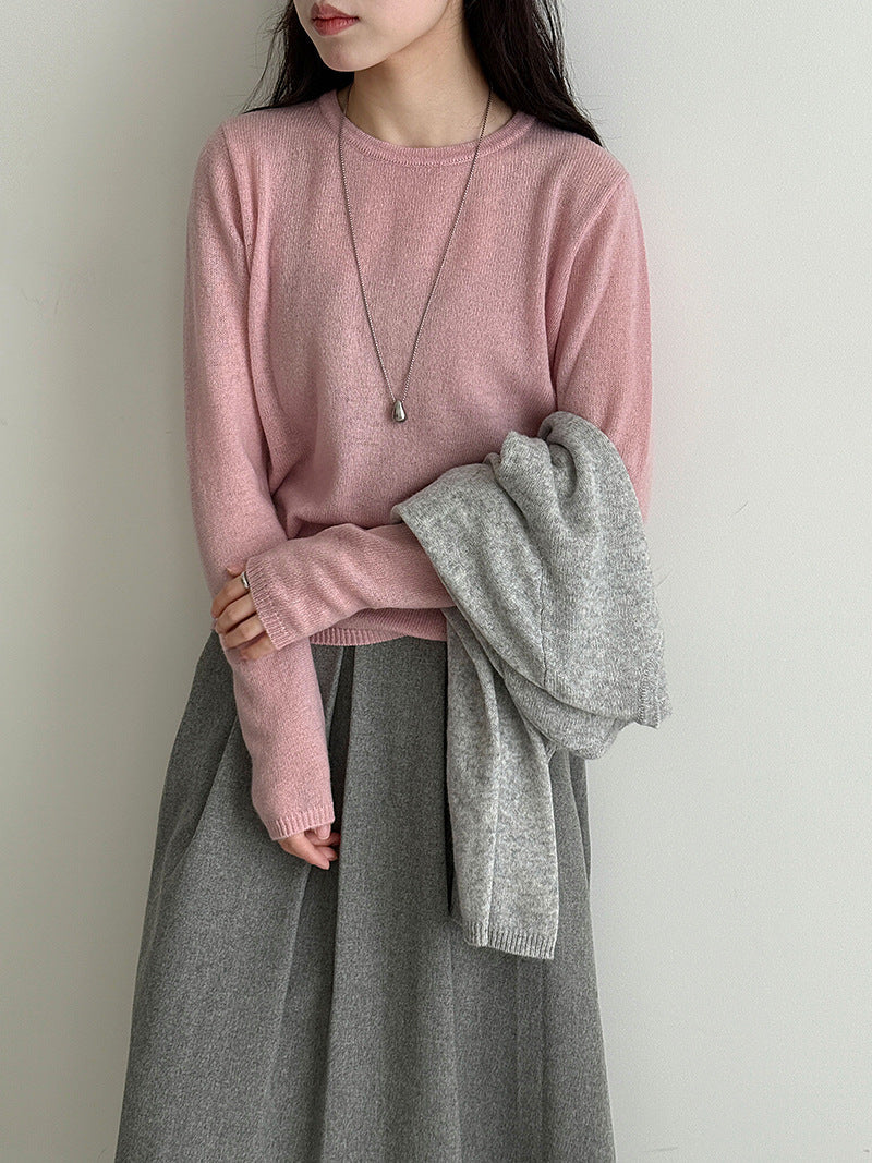 Korean high-end versatile wool knitted bottoming shirt women's autumn new slim-fitting and thin top