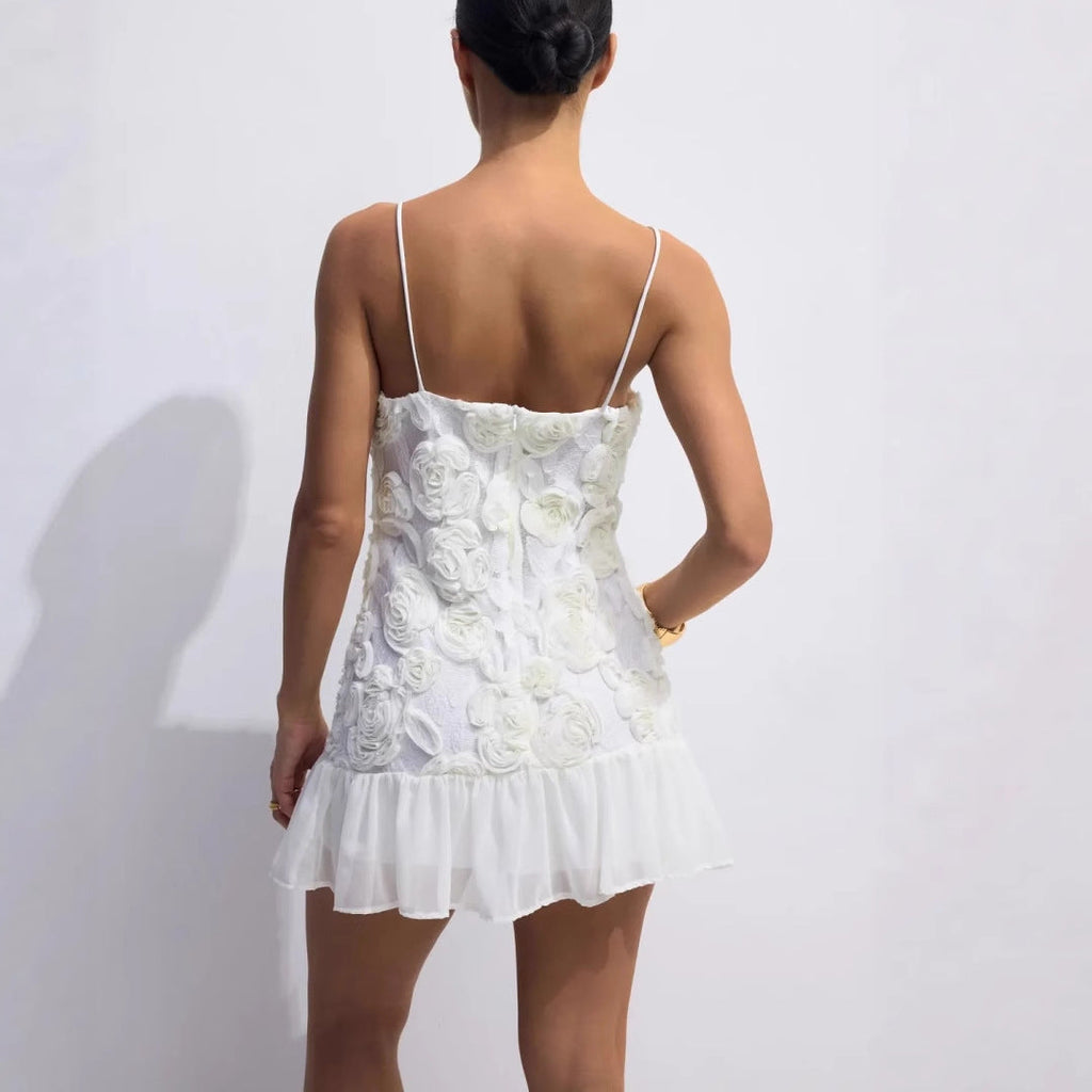 Three-dimensional floral chiffon dress