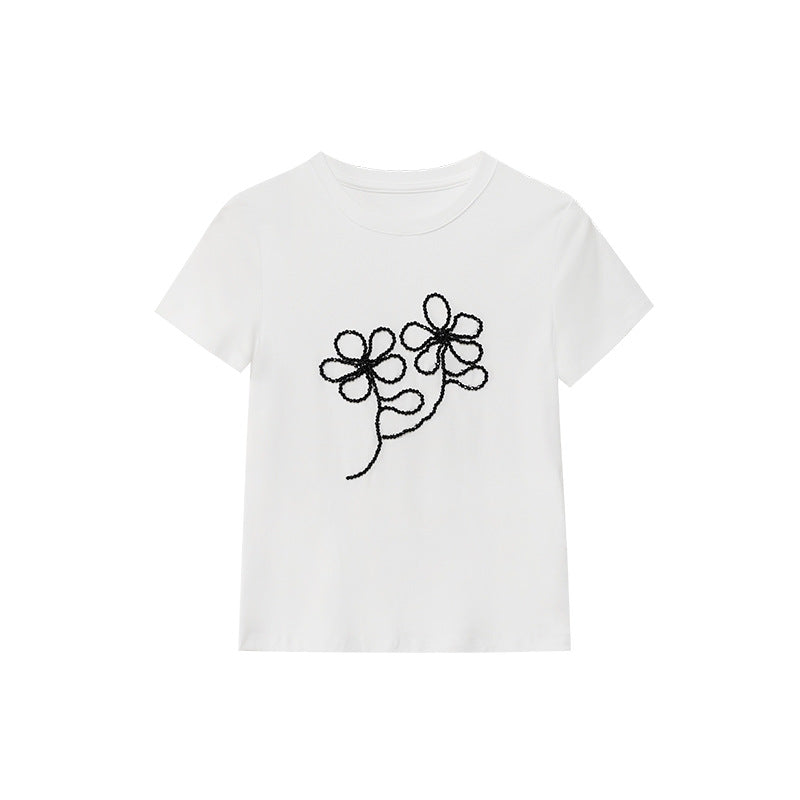Sweet age-reducing slim-fitting and thin shoulder short-sleeved T-shirt