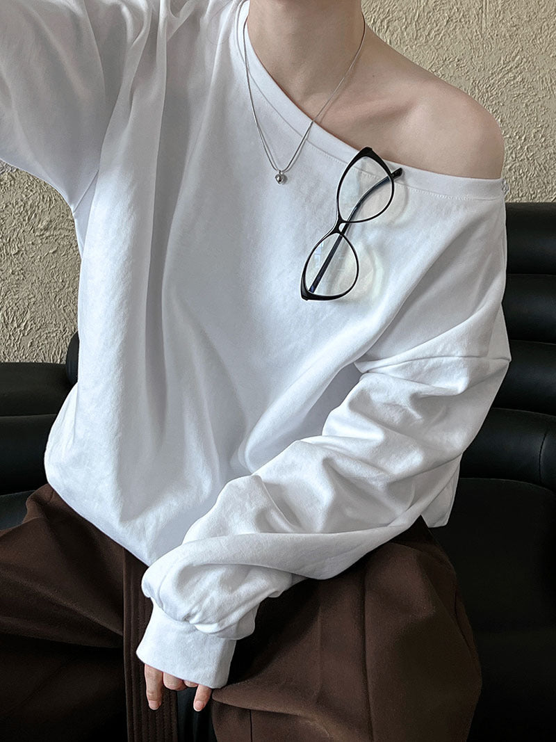 Slack slanted shoulder sweater women's autumn new loose lazy style one-word collar off-the-shoulder top
