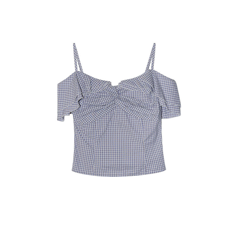 French Sweet Age Reduction Kink Plaid Suspender Tub Top
